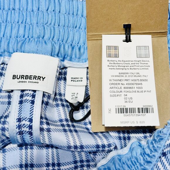 Burberry High Waist Pull On Shorts Blue Check Print 100% Silk Size 2 NWT $820 - Picture 8 of 13